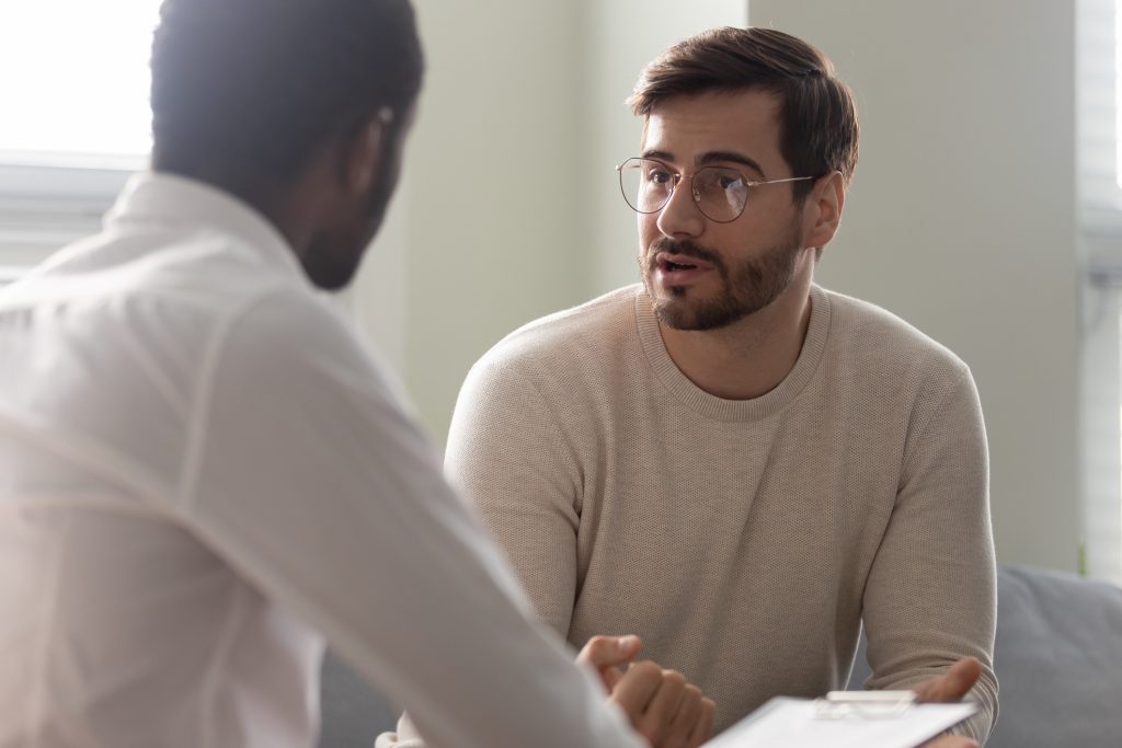 Colleagues counselling each other