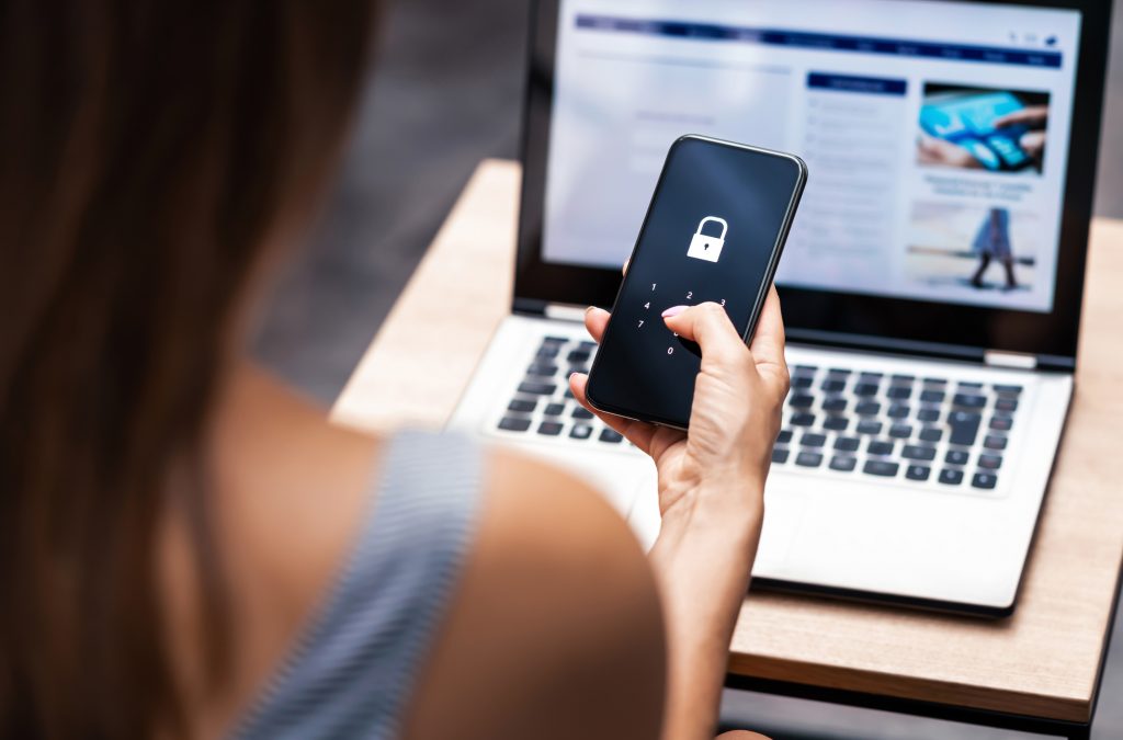 Lady using her phone securely